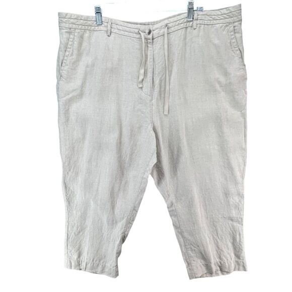L.L. Bean Pants - LL Bean Capri Pants Women 24W Beige Linen Classic Fit Drawstring Coastal Resort